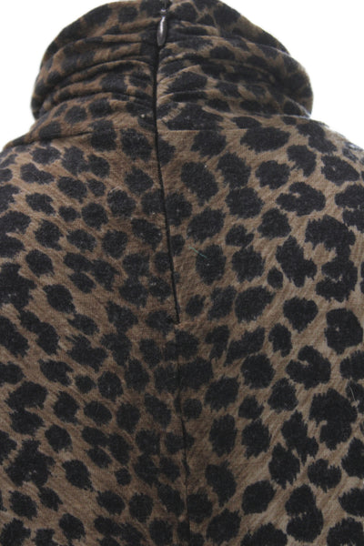Max Mara Women Animal Print Tunic Mock Neck Long Sleeve Beige Size L