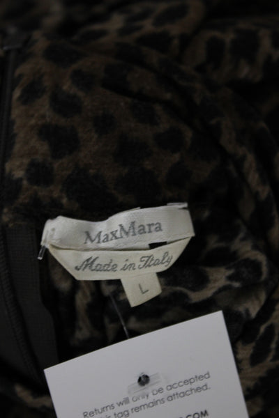 Max Mara Women Animal Print Tunic Mock Neck Long Sleeve Beige Size L
