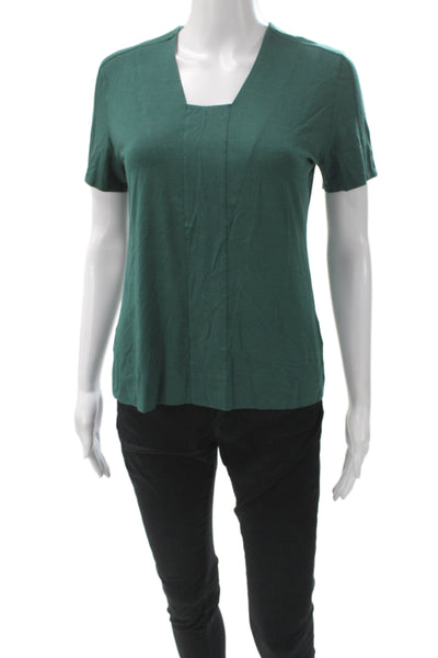 Akris Punto Womens Green Basic Square Neck Short Sleeve T-Shirt Size 12
