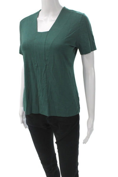 Akris Punto Womens Green Basic Square Neck Short Sleeve T-Shirt Size 12