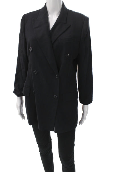 Max Mara Unisex Black Collared Button Long Sleeve Cupro Blazer Size 10