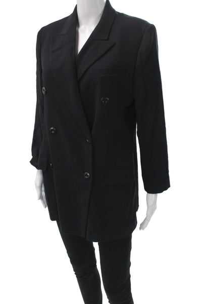 Max Mara Unisex Black Collared Button Long Sleeve Cupro Blazer Size 10