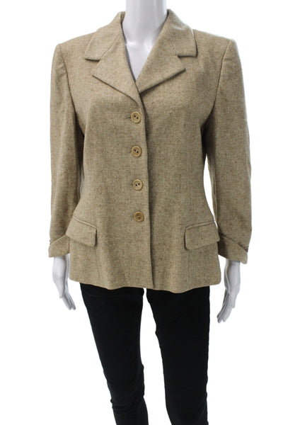 Blue Eagle Les Copains Womens Beige Wool Blazer Button Collared Size 44