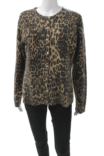 Carole Little Women Cardigan Leopard Beige Button Cotton Wool Size L