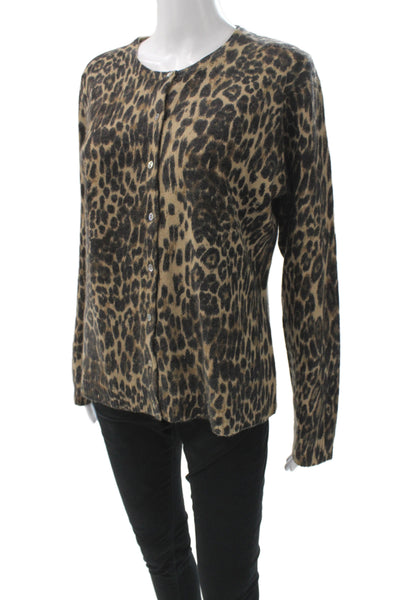 Carole Little Women Cardigan Leopard Beige Button Cotton Wool Size L
