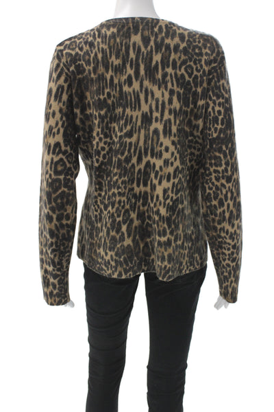 Carole Little Women Cardigan Leopard Beige Button Cotton Wool Size L