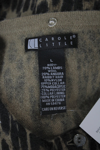 Carole Little Women Cardigan Leopard Beige Button Cotton Wool Size L