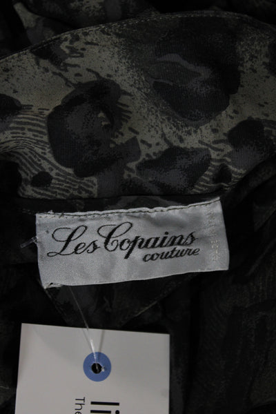 Les Copains Couture Womens Black Chiffon Leopard Collared Button Blouse Size S