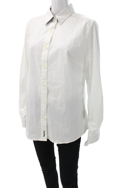 Barbour Womens White Cotton Collared Button-Up Top Long Sleeve Size 12
