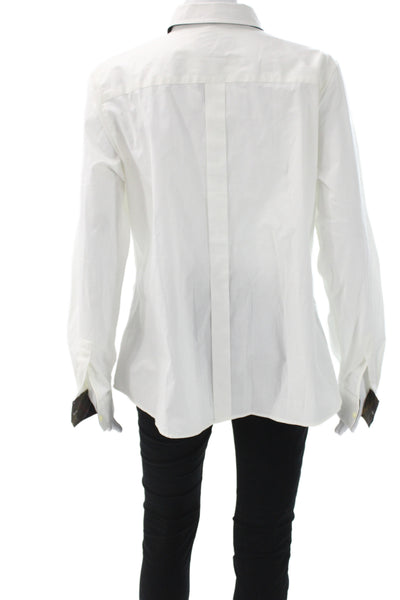 Barbour Womens White Cotton Collared Button-Up Top Long Sleeve Size 12