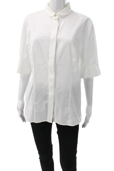 Boss Hugo Boss Women White Cotton Collared Basic Blouse 3/4 Sleeve Size S