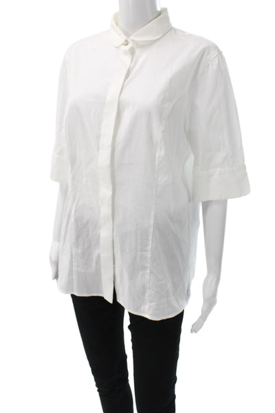 Boss Hugo Boss Women White Cotton Collared Basic Blouse 3/4 Sleeve Size S