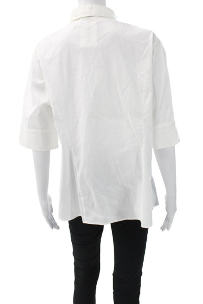 Boss Hugo Boss Women White Cotton Collared Basic Blouse 3/4 Sleeve Size S