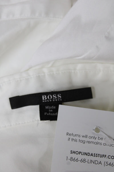 Boss Hugo Boss Women White Cotton Collared Basic Blouse 3/4 Sleeve Size S