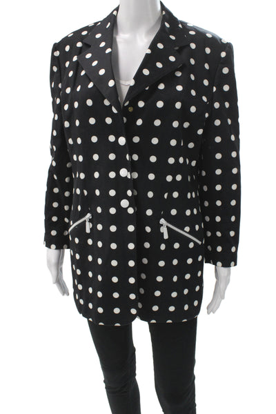 Escada Womens 80s Polka Dot Cotton Blazer Collared Button Long Sleeve Size 40