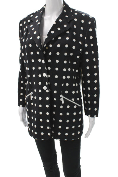 Escada Womens 80s Polka Dot Cotton Blazer Collared Button Long Sleeve Size 40