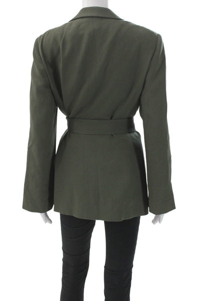 Giorgio Armani Womens Army Green Collared Blazer Long Sleeve Button Size 10