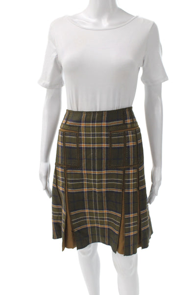 Per Se Womens Pleated Silk Plaid Short Skirt Brown Size 10