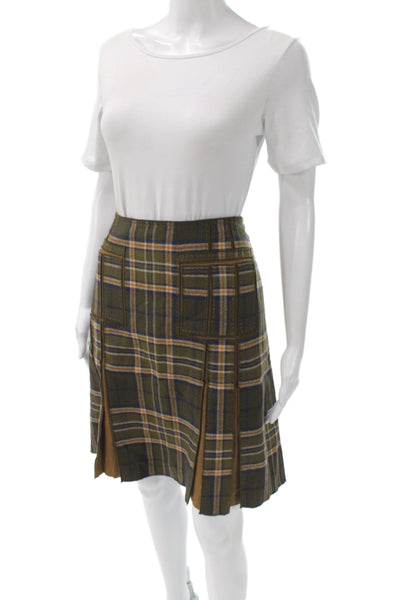 Per Se Womens Pleated Silk Plaid Short Skirt Brown Size 10