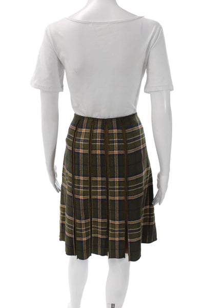 Per Se Womens Pleated Silk Plaid Short Skirt Brown Size 10