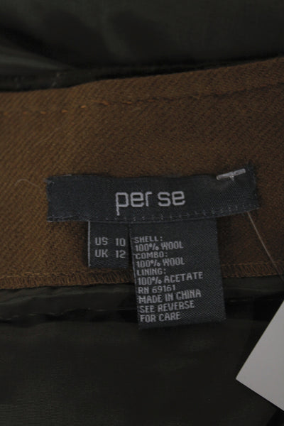Per Se Womens Pleated Silk Plaid Short Skirt Brown Size 10