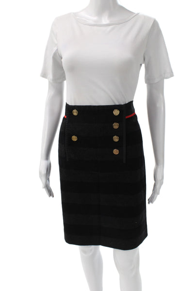 Per Se Women Pencil Wool Striped Black Skirt Size 10