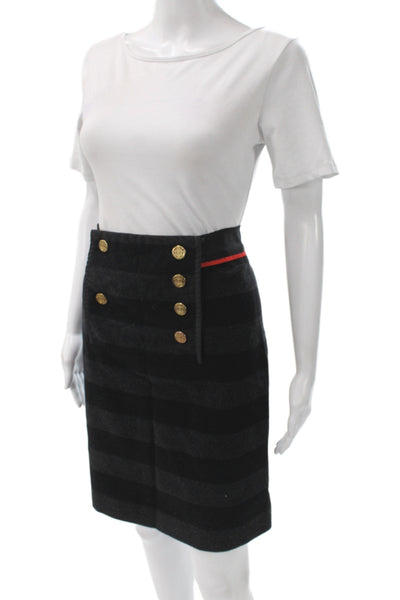 Per Se Women Pencil Wool Striped Black Skirt Size 10