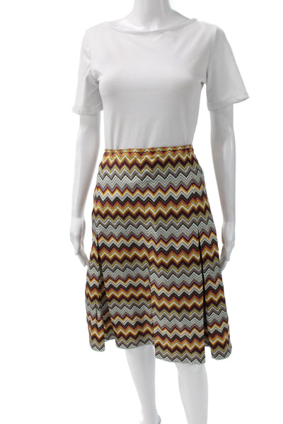 Per Se Womens A-Line Midi Silk Geometric Brown Skirt Size 12