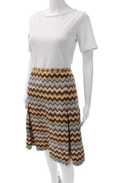 Per Se Womens A-Line Midi Silk Geometric Brown Skirt Size 12