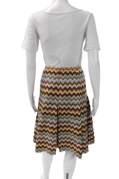 Per Se Womens A-Line Midi Silk Geometric Brown Skirt Size 12