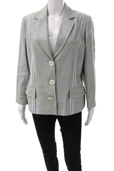 Etcetera Unisex Gray Striped Collared Button Blazer Long Sleeve Size 12