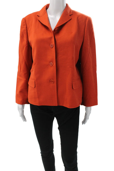 Jaeger Womens Orange Cotton Polyester Collared Button Blazer Long Sleeve Size M
