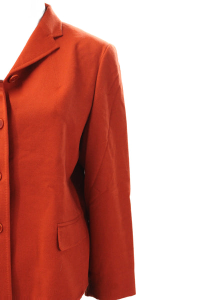 Jaeger Womens Orange Cotton Polyester Collared Button Blazer Long Sleeve Size M