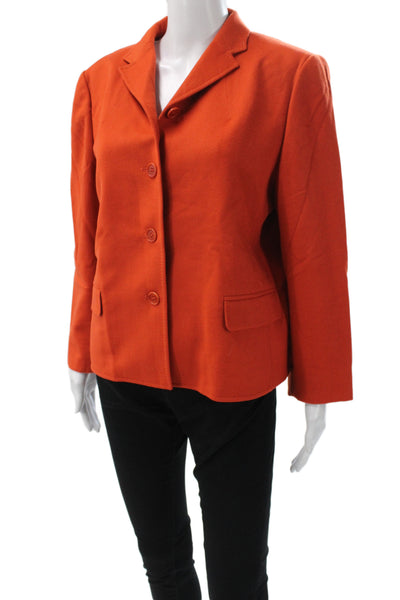 Jaeger Womens Orange Cotton Polyester Collared Button Blazer Long Sleeve Size M