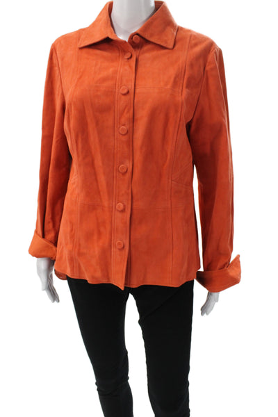 Worth Womens Orange Leather Collared Classic Long Sleeve Jacket Size 14