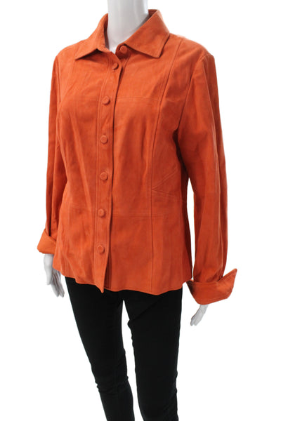 Worth Womens Orange Leather Collared Classic Long Sleeve Jacket Size 14