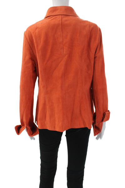 Worth Womens Orange Leather Collared Classic Long Sleeve Jacket Size 14