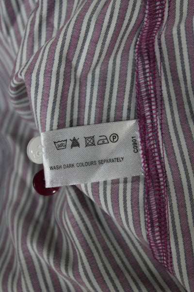 Pink Women White Striped Collared Button-Up Top Long Sleeve Size 16
