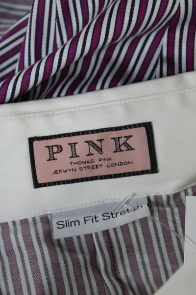 Pink Women White Striped Collared Button-Up Top Long Sleeve Size 16