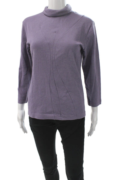 Armand Ventilo Women Purple Basic Mock Neck 3/4 Sleeve Cotton Top Size 40