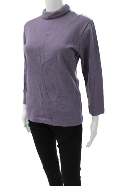 Armand Ventilo Women Purple Basic Mock Neck 3/4 Sleeve Cotton Top Size 40
