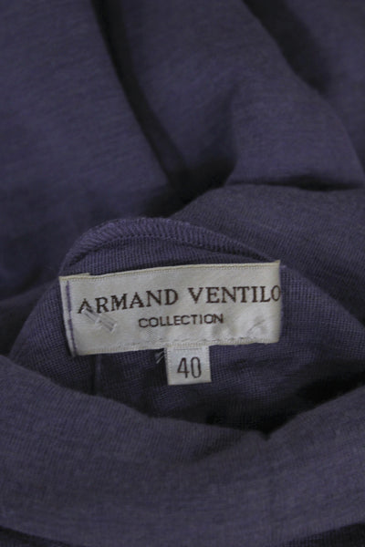 Armand Ventilo Women Purple Basic Mock Neck 3/4 Sleeve Cotton Top Size 40