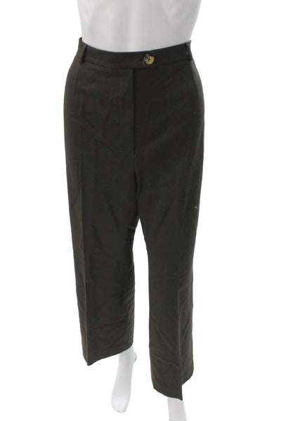 Burberry Unisex Dress Pants Brown 100% Wool Button Front Designer Size 32