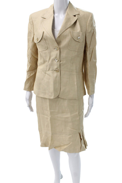 Javier Simorra Womens Beige Linen 2 Piece Suit Long Sleeve Size 44