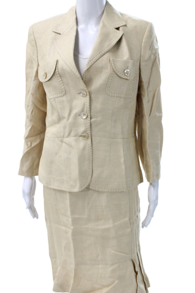 Javier Simorra Womens Beige Linen 2 Piece Suit Long Sleeve Size 44