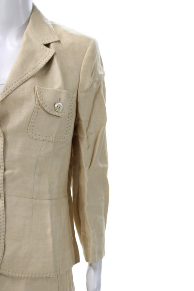 Javier Simorra Womens Beige Linen 2 Piece Suit Long Sleeve Size 44