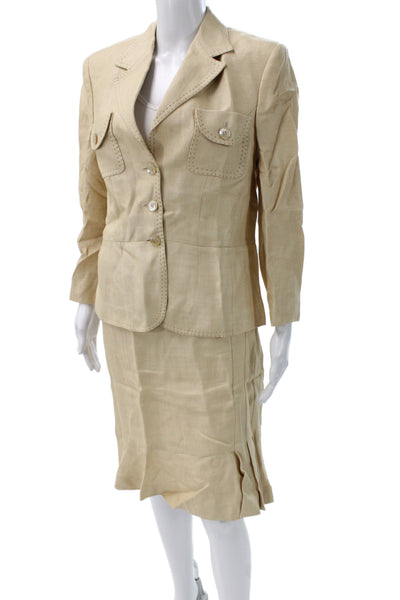 Javier Simorra Womens Beige Linen 2 Piece Suit Long Sleeve Size 44