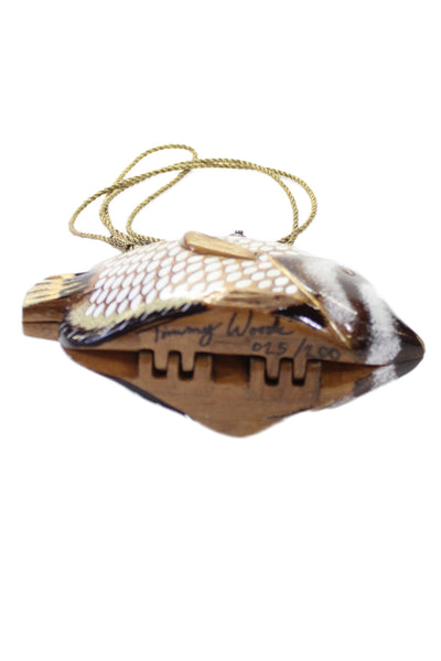 Timmy Woods Womens Handmade Wooden Fish Purse Handbag Brown