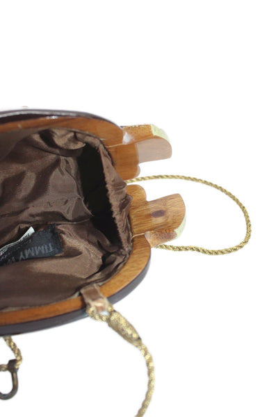 Timmy Woods Womens Handmade Wooden Fish Purse Handbag Brown