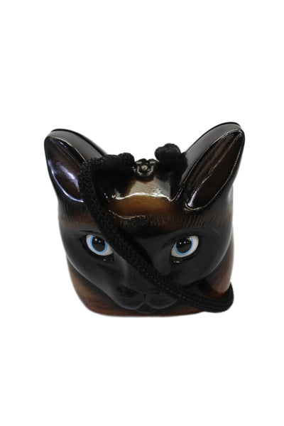 Timmy Woods Womens Handmade Wooden Cat Purse Handbag Brown